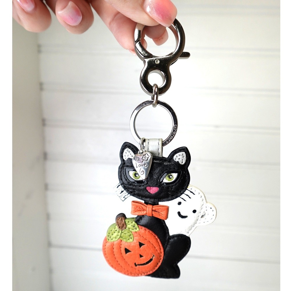 Brighton Menagerie Spooky Handbag Fob Black Cat Key Chain Leather Bag Charm